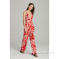 damesjumpsuit voor dames met rode bloemenprint